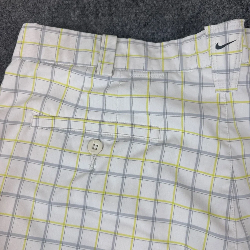 Nike Golf Mens 36 Plaid Shorts White Grey Yellow Performance Stretch